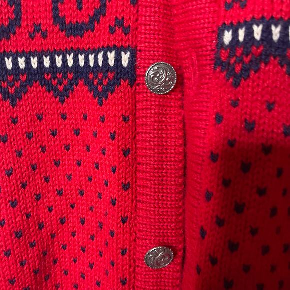 Dale of Norway Vintage Red Navy Fair Isle 100 Pure Wool Knit Cardigan Sweater XL - Picture 4 of 7